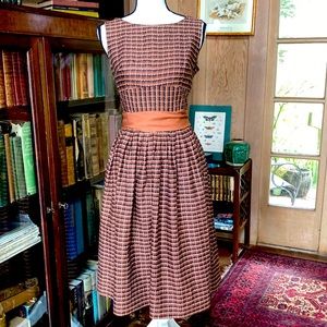 Vintage inspired fit and flare brown dress